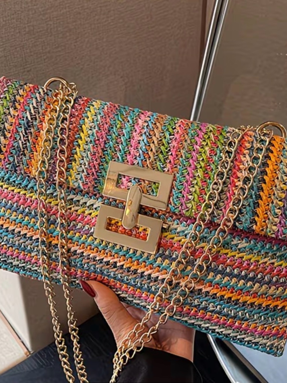 Multicolor Woven Chain-Strap Shoulder Bag - Picture 4 of 4